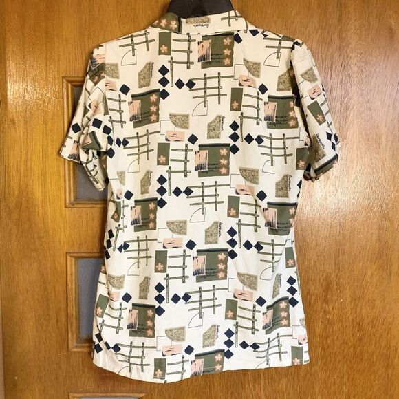 (S/M) Abstract Vintage Women's Button-Up - Artistic Artsy Hip Geometric Cream - Picture 2 of 7